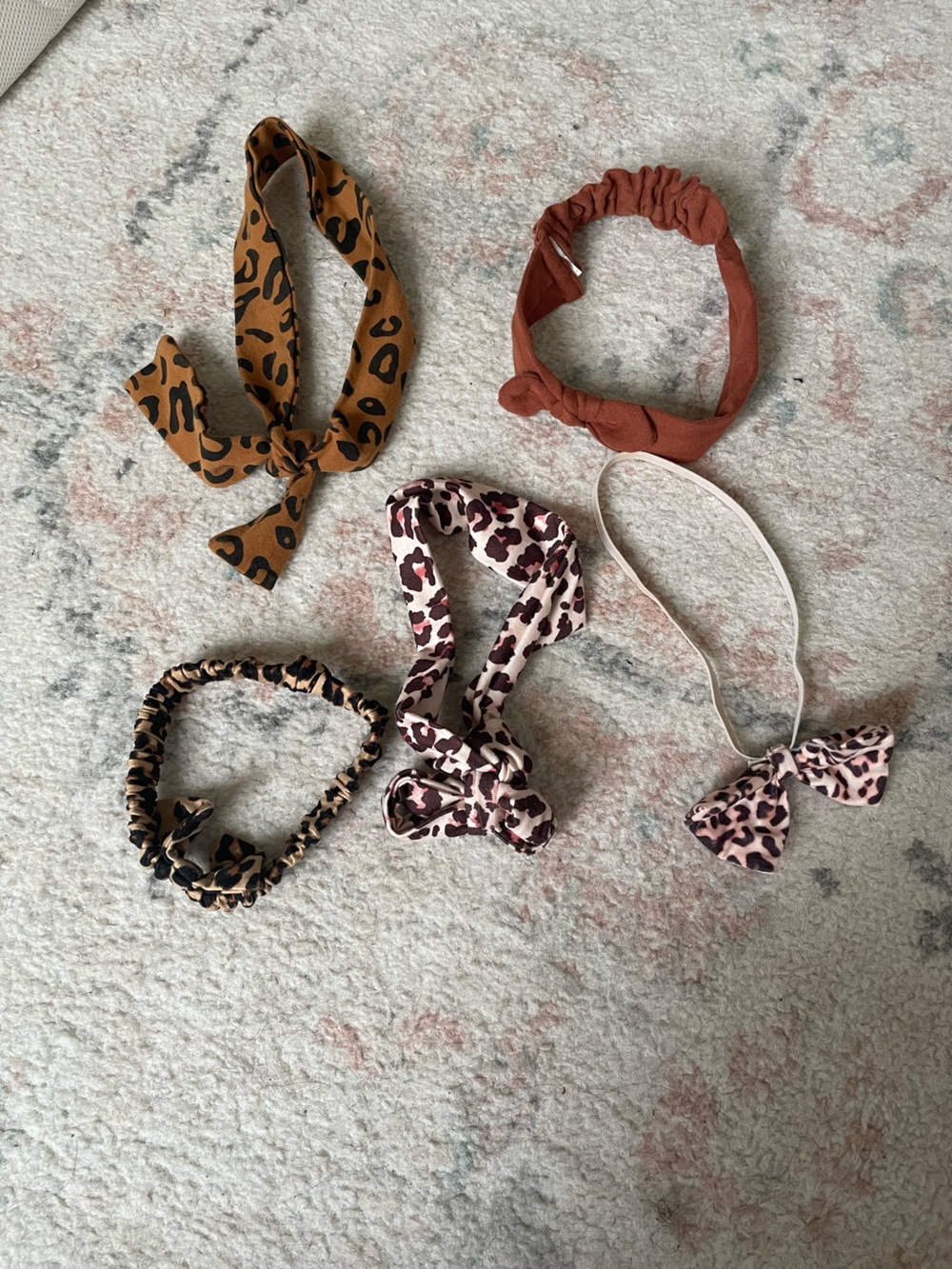 Leopard Print Hair Accessory Set - Pink, Brown, Tan
